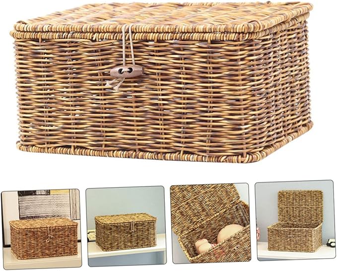 Beaupretty Imitation Rattan Desktop Storage Organizer Box Woven Sundry Makeup Container with Break Resistance for Home Office and Bathroom Use Decorative Storage