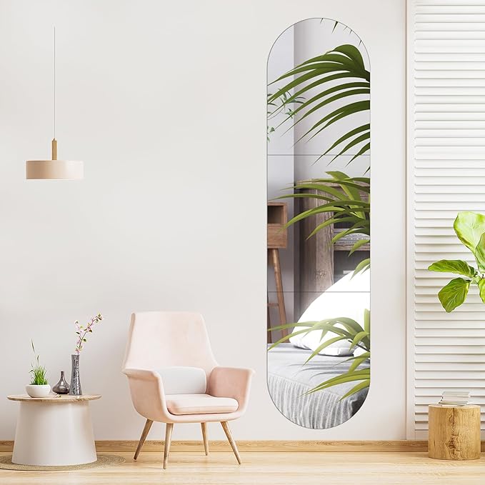 3 PCS Full Length Mirror Wall Mounted 16 x 12 Inch Arched Mirror Full Length for Wall Frameless Self Adhesive Glass Full Body Mirrors for Bathroom,Entryway,Living Room