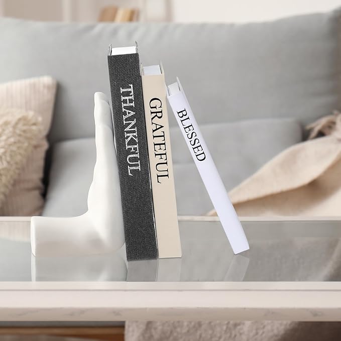 Weysat Set of 3 Thankful Grateful Blessed Decorative Books for Home Decor Linen Faux Books Stacked Neutral Modern Aesthetic Fake Storage Boxes for Coffee Table, Bookshelf or Mantle Display