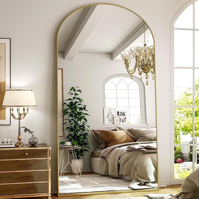 Arched Full Length Mirror 78"x35" - Floor Standing Body Mirror with Aluminum Frame,Leaning Hanging for Bedroom Cloakroom Living Room Gold