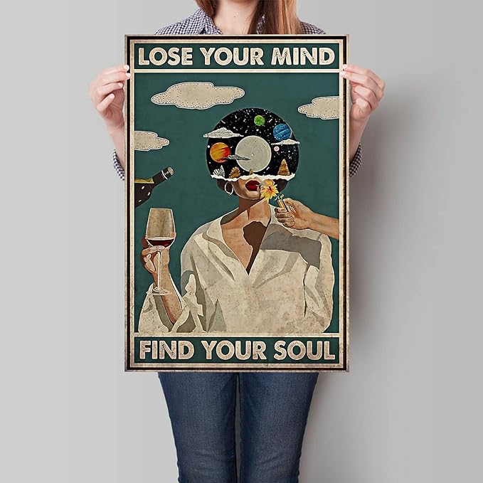 YuzhongART Vintage Lose Your Mind Find Your Soul Poster Mental Health Quote Canvas Wall Art Posters Cool Unique Music Girl Print Painting Abstract Wall Decor for Bed Room Bathroom 16x24in Unframed