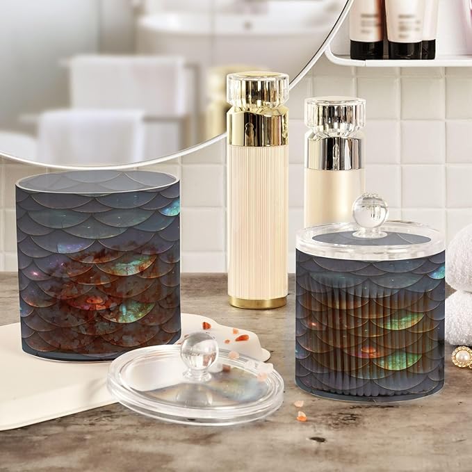 Black Dragon Scalesglittering Clear Plastic Makeup Organizer Storage with lid Pantry Essentials Decorative storage bin for Cotton Swabs,Cotton Pads,Floss Picks,Paper Clips,Hair Clips 2 Pack