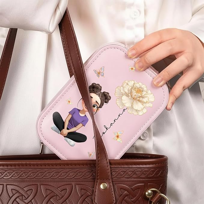 WANDERPRINT Personalized Floral Makeup Box with LED Mirror – Custom Name Birth Month Flower Jewelry Organizer, Travel Cosmetic Case Gift for Women & Girls on Christmas Birthday (Birth Month Girl 1)
