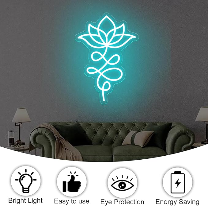 Unalome And Lotus Neon Sign, Lotus Flower, Buddhist Symbol, Spiritual Wall Decor, Yoga Wall Decor, Housewarming Gift, Spiritual Gifts, 15.7"x11", Ice Blue