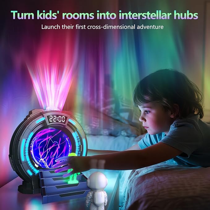 Galaxy Projector with Plasma Ball, 8 Aurora Lights, White Noise Machine, Bluetooth Speaker, Timer Alarm Clock, Remote Controlled Night Light for Bedroom, Kids/Adults, Party