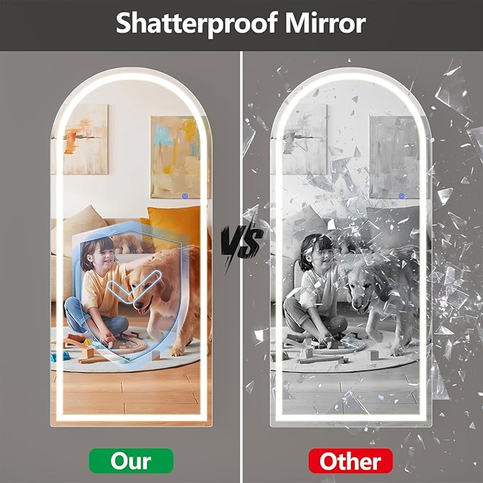Full Length Mirror with LED Lights, LED Mirrors Full Length Floor Mirror Full Body Mirror for Bedroom Wall Mounted Free Standing (Arched, 68" L×26" W)