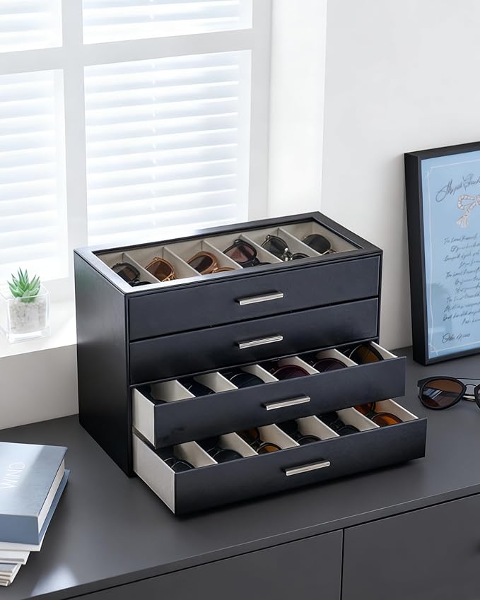 Lolalet Sunglasses Storage Box for Women, Eyewear Eye Glass Organizer with Clear Top Display Holder Case, Mothers Day Gifts