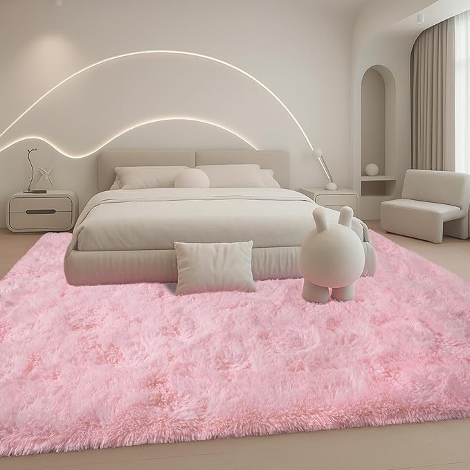 Fluffy Plush Shag Rug 5x7, Ultra Soft Cute Pink Rug for Living Room Bedroom, Non-Slip Fuzzy Area Rug for Living Room, Carpet for Girl Boy Kids,Modern Indoor Home Decor Aesthetic