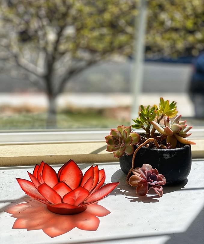 Om Gallery Capiz Shell Lotus Flower Decor Tealight Candle Holder for Serene Ambiance - Handmade Decorative Candle Holders for Meditation, Yoga, and Relaxation, Horizon