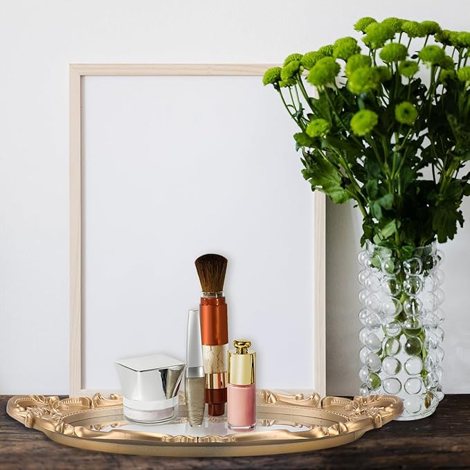 STAHAD Retro European Style Mirror Tray Delicate Oval Storage Plate for Jewelry Perfume Makeup Organizer Photography Prop Vintage Decorative Vanity Display