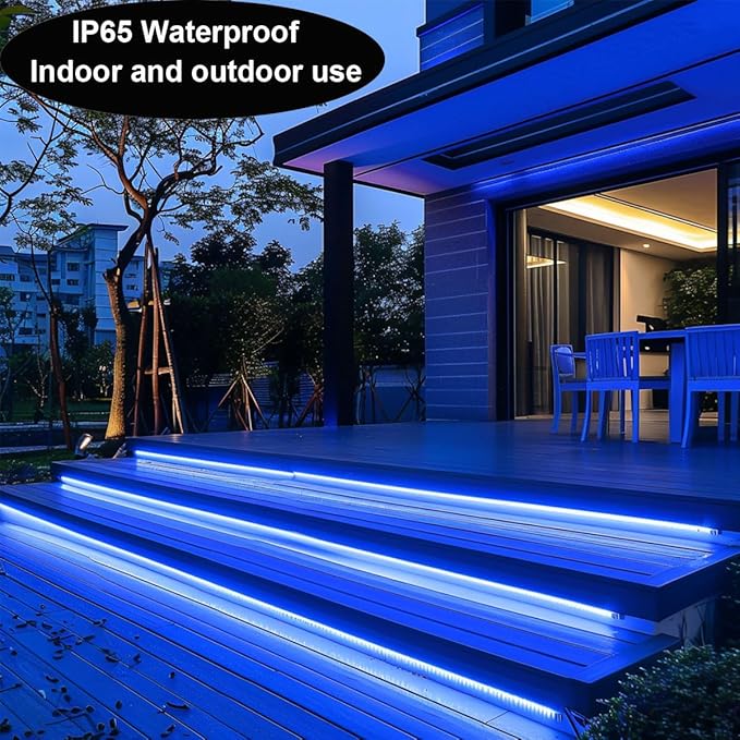 TOPAI 24V COB LED Strip Light Blue Waterproof IP65 16.4ft/5M Dotless 480LED/M 2400LEDs Cuttable Flexible LED Tape Light for Cabinet Home DIY Lighting Projects