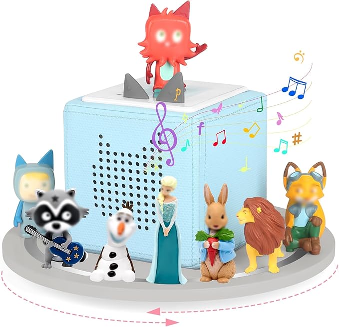 360° Round Turntable for Tonies Box 1/2 Organizer Storage Shelf, Magnetic Stand Holder for Toniebox Player Tonies Figures, Display Collection 10~15 Tonie Box Characters (Gray)