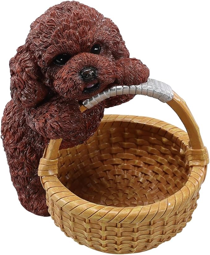Dog Resin Storage Basket, Desktop Organizer for Remote & Keys, Cute Home Decor Tray, Ideal present for Pet Lovers.(Poodle Red)