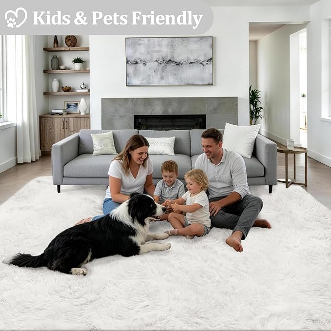 Fluffy 5x7 Area Rugs for Living Room Bedroom: Ultra Soft Shag Rug Non-Slip Non-Shedding Small Plush Bedside Rug Indoor Floor Carpets for Kids Room Playroom Entryway Nursery Dorms Home Decor Ivory