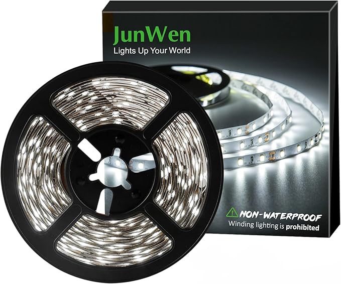Daylight White LED Strip Lights, 12V16.4ft 300LEDS Flexible Tape Light for Hallway, Staircase, Bookshelf, Under Cabinet, Non Waterproof, Not Include Power Adapter