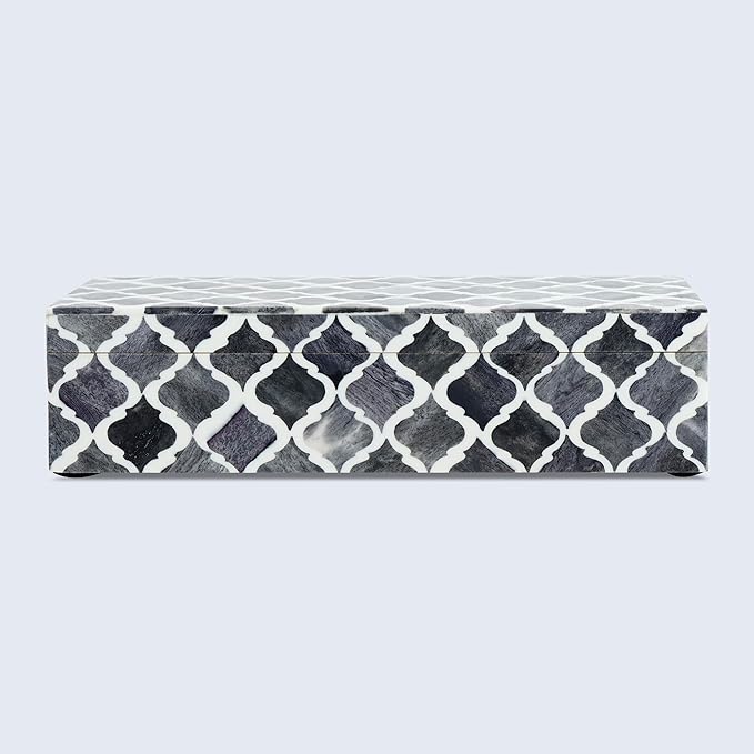 Handicrafts Home Decorative Storage Box with Lid, Moroccan Coffee Table Storage Box Organizer, Wooden Keepsake Jewelry Box, Decorative Desk Console Storage Box, Gray, 10 x 4.5 x 2.5