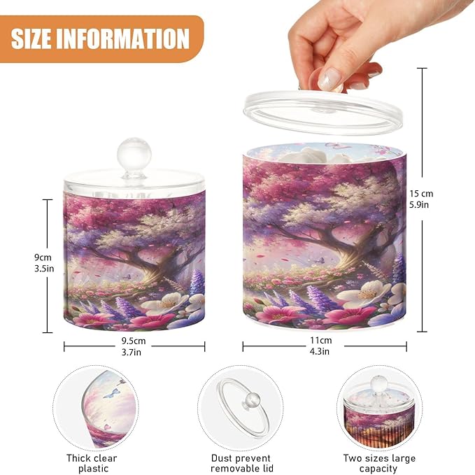 Purple Tree Butterflies Jars with Lids Bathroom Canisters Decorative Jars Laundry Container Floss Pick Holder for Home Decor Makeup Storage Countertop Organizer