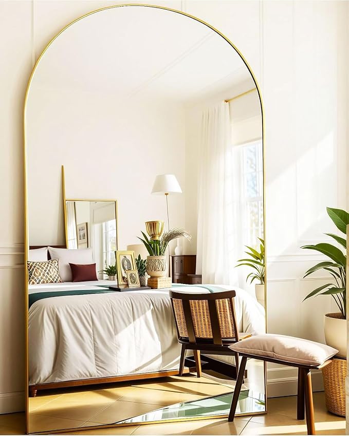 KOMCOTE Full Length Floor Mirror, 82x42 Inch Oversized Arched Standing Mirror in Gold for Bedroom, Living Room, Dressing Room - Elegant Freestanding Leaning Mirror Decor