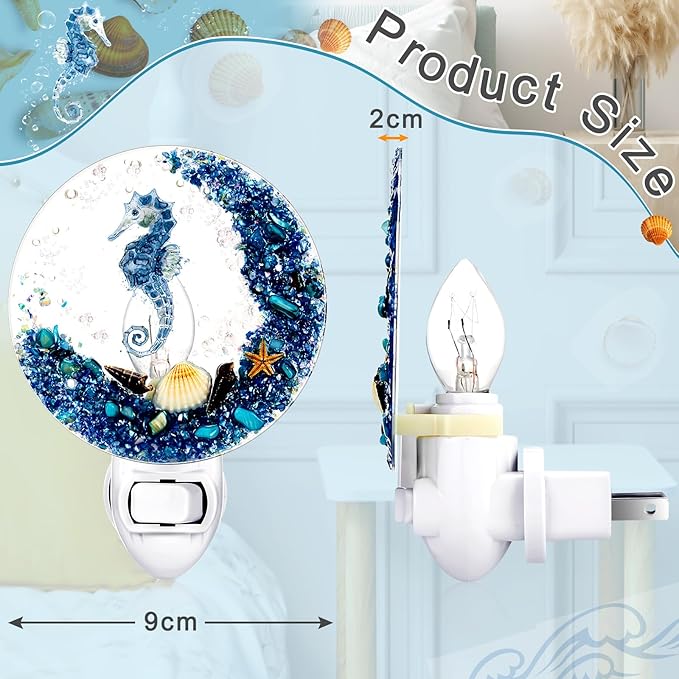 Hortsun Plug in Seashell Night Light Ocean Sea Animal Decorative Night Light Plug in Beach Lamps Vintage Ocean Lamps for Adult for Home Bedroom Living Room Bathroom Wall(Sea Horse)