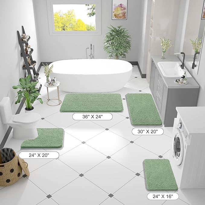 OLANLY Large Bathroom Rugs 40x32, Extra Soft Absorbent Chenille Bath Rugs, Rubber Backing Quick Dry, Machine Washable Bath Mats for Bathroom Floor, Tub and Shower, Home Decor Accessories, Sage Green