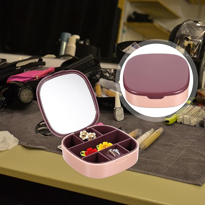 DOITOOL Portable Travel Jewelry Box with Mirror Pink Purple Small Jewelry Organizer for Rings Necklaces Earrings Storage and Display Women’s Makeup