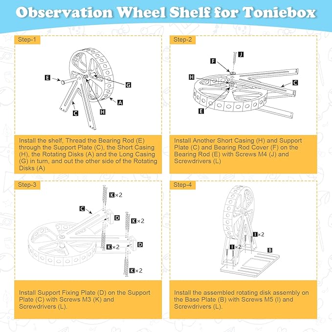 for Tonies Box Organizer Storage Shelf 360° Ferris Wheel, Magnetic Floating Shelves for Generation 1 & 2 Player Tonies Figures Characters, Display Collection 50~70 Characters