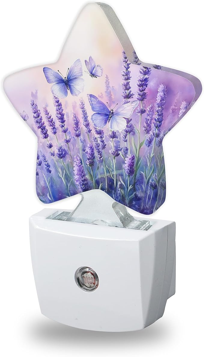 Night Light,Purple Butterfly Night Lights Plug into Wall Lavender Decorations for Bedroom Bathroom,Dusk to Dawn Sensor Kitchen Hallway Stairs Energy Efficient Desk Lamp