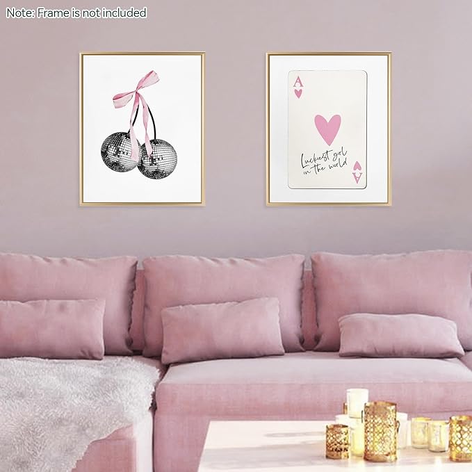 bakbrand Wall Art Minimalist Aesthetic Wall Decor Coquette Modern Canvas Decor Posters Trendy Preppy Bow Picture Print Painting for Bedroom/Living Room, Set of 4 Pcs Unframed (AC1, Pink, 8W x 10L)