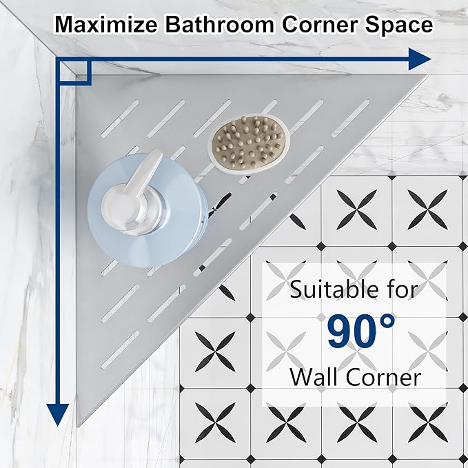 Qeke Corner Shower Shelves, 12” Recessed Tile Shower Shelf, 304 Stainless Steel Grout in Corner Tile Shower Shelves, No Drilling, Brushed Nickel, 2 Pack