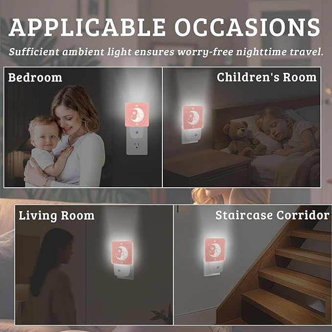 Boho Moon Night Light,Nightlight Lamp with Dusk to Dawn Sensor for Home Indoor Stairway Kitchen Corridor, Decorative Night Lights Plug Into Wall for Boys Girls Women Men Room Gifts