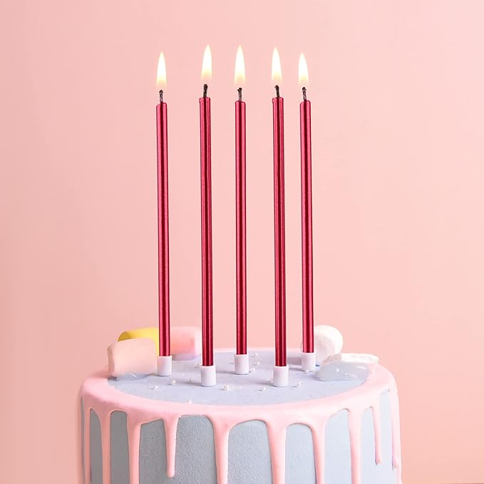 PHD CAKE Red Long Thin Metallic Birthday Candles, Cake Candles, Birthday Parties, Wedding Decorations, Party Candles