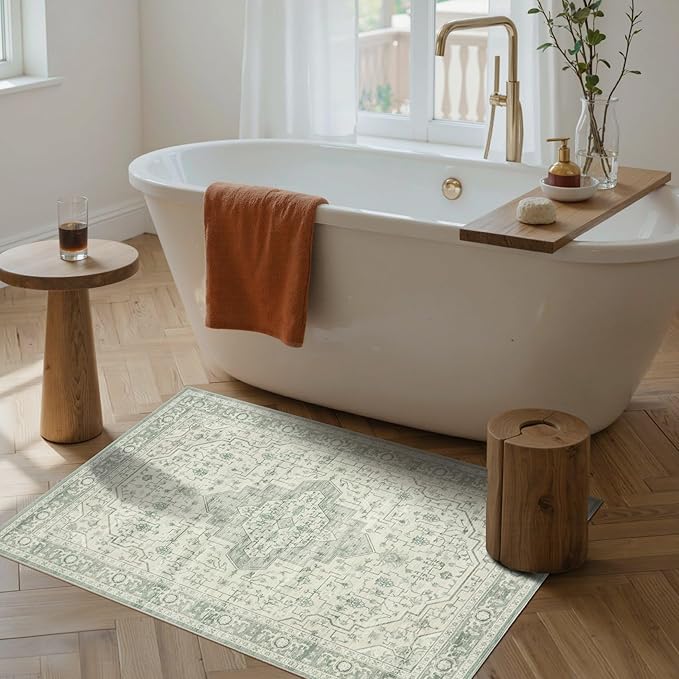 Rugxara 2x3 Door Mat Indoor Entrance, Washable Non Slip Kitchen Bathroom Rugs, Ultra-Thin Throw Small Rug for Front Door/Indoor Entrances, Green