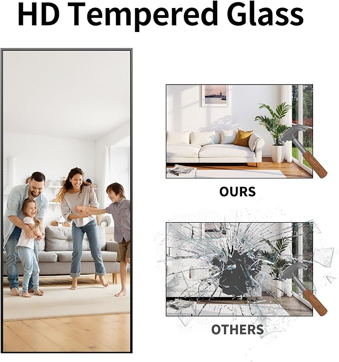 76"x34" Floor Mirror Full Length - Standing Mirror with Aluminum Alloy Frame, Large Body Mirror for Bedroom, Living Room, Wall Mounted or Leaning