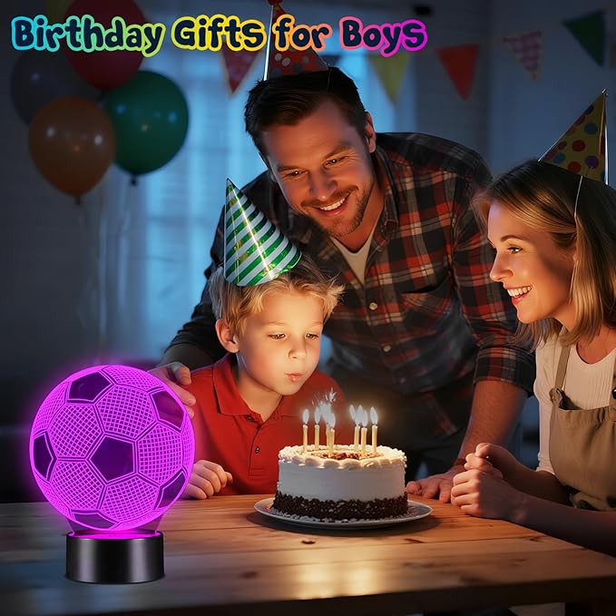 Linkax Soccer Gifts for Teens Boys Girls, Soccer Ball 3D Illusion Lamp Night Light Room Decor, 16 Colors Change 6 7 8 9 10 11 12 Year Old Boy Sports Fan Birthday Gifts