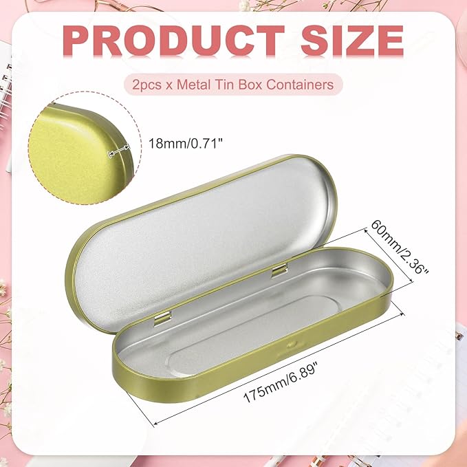 uxcell 2pcs Metal Hinged Tins Box, 6.9x2.4x0.7 Inch Rectangular Empty Tin Box Portable Pencil Containers for Pen Makeup Brushes Home Organizers, Light Gold