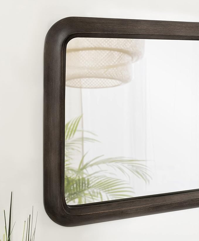 Kate and Laurel Pao Modern Rounded Rectangular Wall Mirror; 17 x 32; Gray; Decorative Industrial Tall Wood Mirror with Radius Corners for Vertical or Horizontal Display