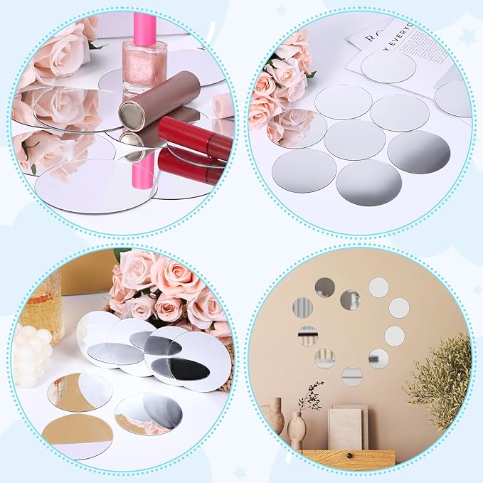 Trinkrittey 20pcs Mini Acrylic Round Mirror Tiles, 3in Self-Adhesive, Silver, Classic Style, Mosaic Tiles for DIY Crafts, Walls & Decor