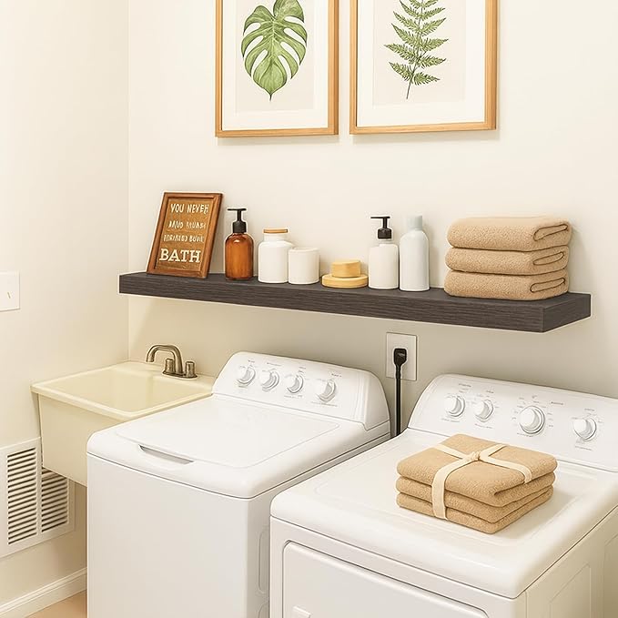 Floating Shelves for Wall, Bathroom Shelves Over Toilet, Wall Shelves & Book Shelf for Room, Hanging Shelf, Modern Wooden Mounted Floating Shelves, 48x7x1.5 in (Smoke Gray, Set of 1)