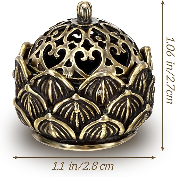2 PCS Mini Brass Flower Incense Cone Holder, Vintage Flower Incense Holder Elegant Decor for Home, Office, Yoga, Meditation, Spa (2.8 × 2.7 cm)