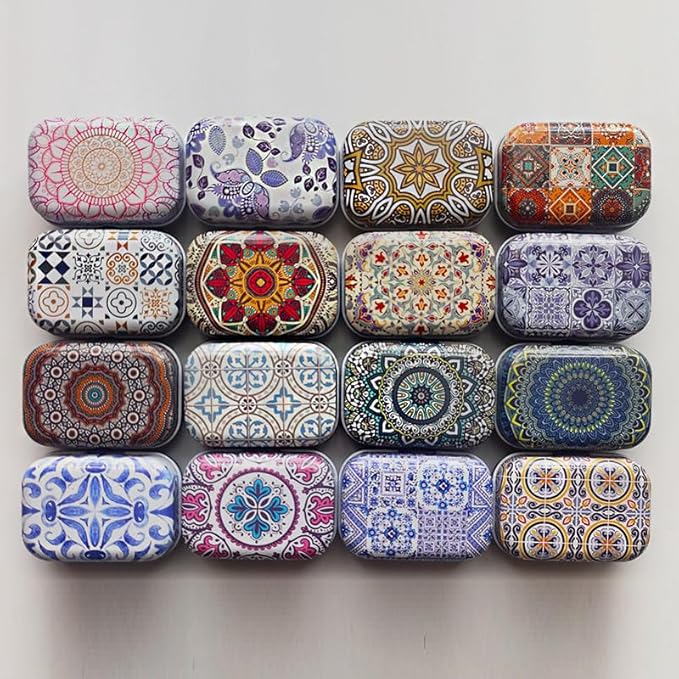 8Pcs Metal Hinged Tin Box Container Floral Farmhouse Rustic Mini Portable Small Storage Container Kit with Lid for Home Storage 2.1x1.5x1 Inch (Multicolor)