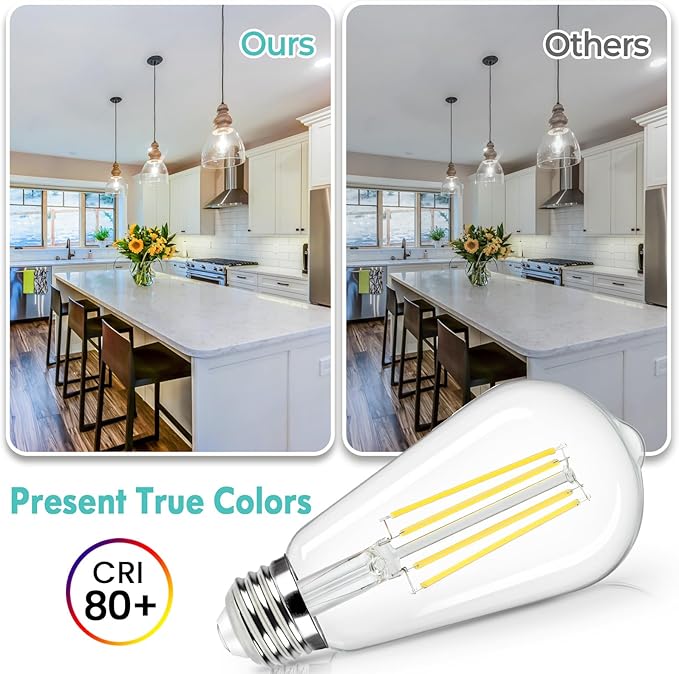 Brightever E26 LED Edison Bulbs 60 Watt Equivalent, 6W ST58 Super Bright 4000K Neutral Daylight White Vintage Bulbs, Clear Glass Antique Style 700Lumens LED Filament Lightbulbs, Non-dimmable, 8 Packs