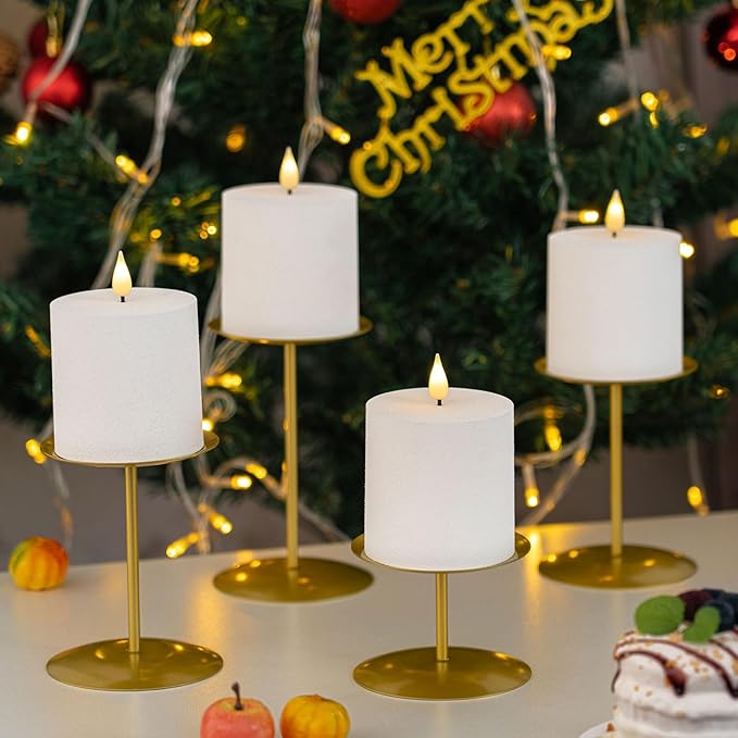smtyle Gold Metal Candle Holder Sets for Pillar Candles Set of 3 Wedding Table Centerpiece Candle Holders, Minimalist Farmhouse Decor for Fireplace Mantel & Dining Room