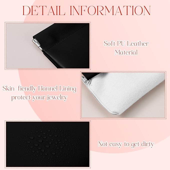 50 Pcs PU Leather Jewelry Pouch Jewelry Travel Bag Jewelry Gift Bags Pocket Cosmetic Bag Portable Jewelry Organizer (Black)