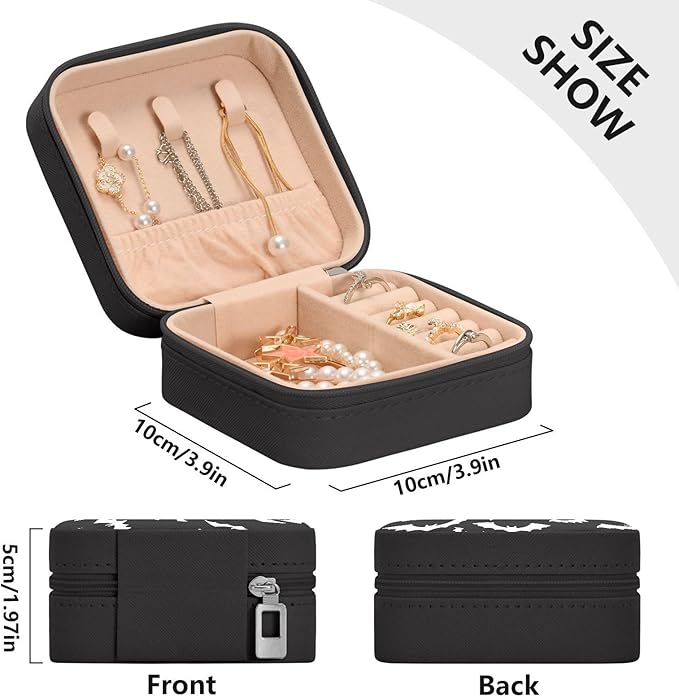 Jewelry Boxes for Women, Halloween Black Bat Small Kids Organizers Teenage Girls Christmas Gift Ages 8-12 Packaging Necklace Earrings Ring, PU Leather Velvet