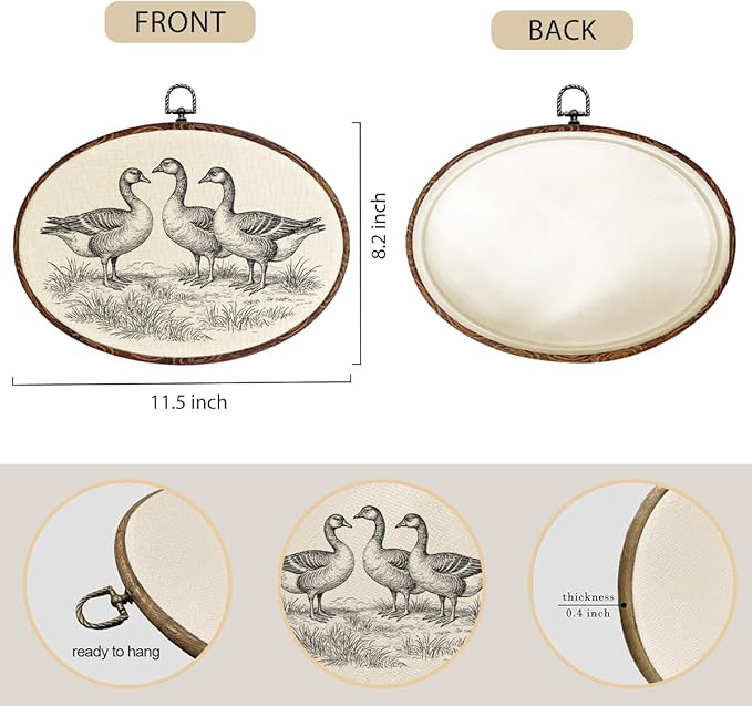 Retro Duck Oval Framed Wall Art,Vintage Antique Duck Canvas Art Paintings Wall Decor, Rustic Cottagecore Nature Hanging Decor Artwork for Home Kitchen Bathroom Bedroom Living Room Farmhouse 12X8.3