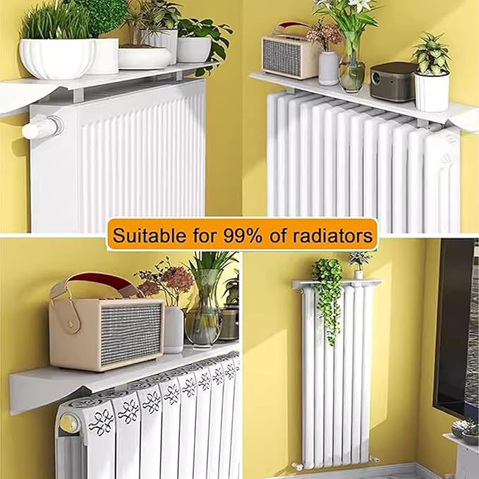 Radiator Shelf Top Bracket Cover Small Floating Organizer Rack for Home Living Room Bedroom Hallway, No Drill Shelf (White, 35.4 in)