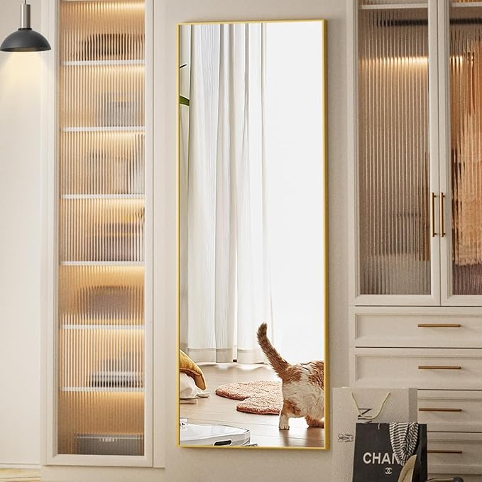 Koonmi 64"x21" Floor Mirror Full Length, Bedroom Floor Body Mirror with Stand, Large Gold Mirror, Leaning, Standing or Hanging Horizontally/Vertically