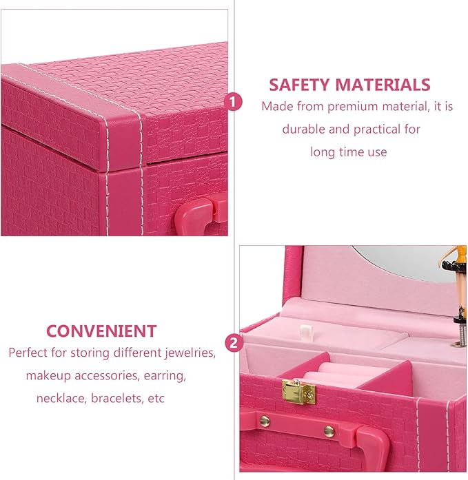 TOYANDONA Pink Jewelry Storage Organizer Box with Music Feature Multifunctional Jewelry and Makeup Case for Women and Storage Solution