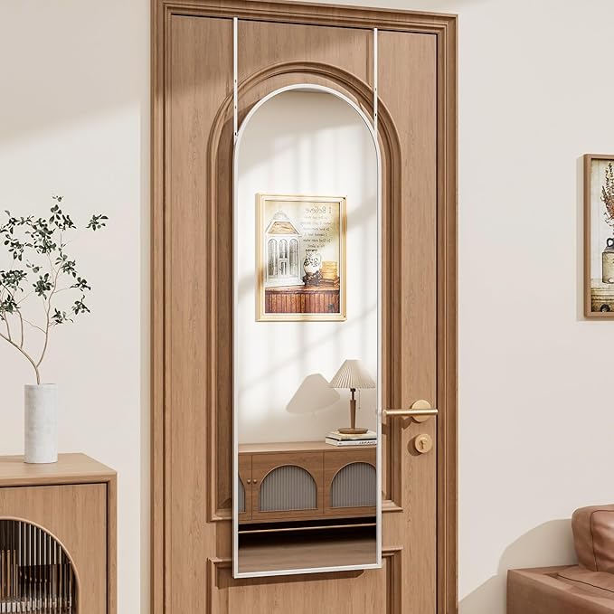 Rowjut Full Length Door Mirror, Wall Mounted Wall Mirrors, 50"X16" Arched Behind Door Mirror for Use in Living Rooms, Rooms, Bedrooms, Cloakrooms, etc. Durable & Stylish Home Decor (White)