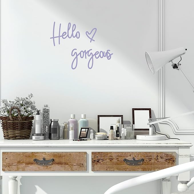 Blulu Hello Gorgeous Wall Decor Sign Hello Gorgeous Wall Art Minimalist Wooden Words Decor for Lash Room, Salon, Vanity or Makeup Room, Bathroom, Bedroom, Office(Purple)